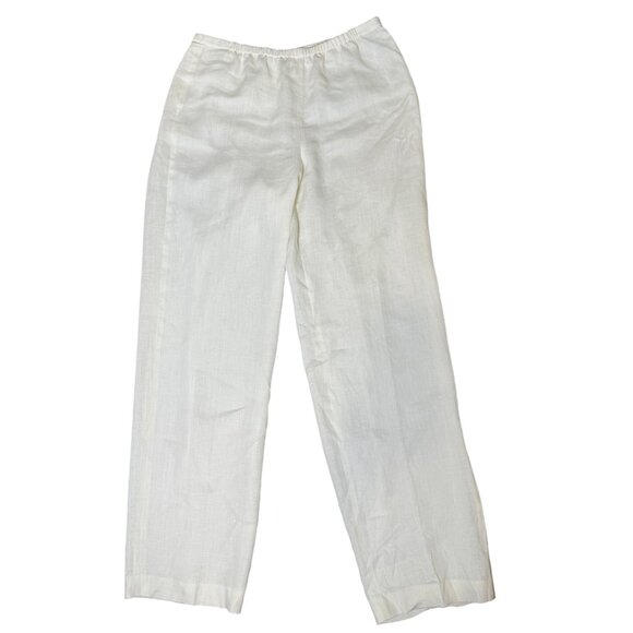 Armani Collezioni Womens White Linen Pants Size 12 Made In Italy‎ Designer Quiet - Picture 1 of 6